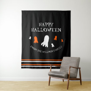 Tenture Joyeux Halloween Ghosts mignons Orange, Noir, Blan