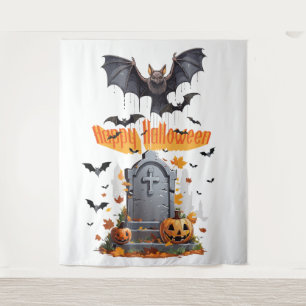 Tenture Joyeux Halloween Head Stone Et Bateaux Vampires