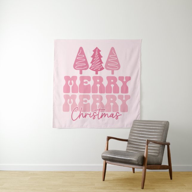 Tenture Joyeux Joyeux Noël - Conception des Fêtes Rose (En situation)