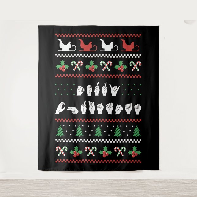 Tenture Joyeux Noël - ASL American Sign Language I (Devant)