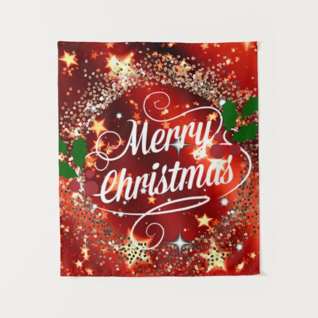 Tenture Joyeux Noël, design rouge de vacances (Devant)