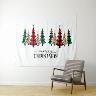 Tenture Joyeux Noël Red Green Plaid Arbres