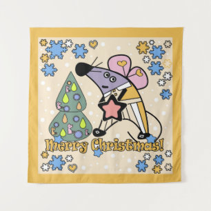 Tenture Joyeux Noël Symbole du Nouvel An Souris Caricature
