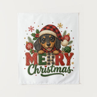 Tenture Joyeux Noël teckel mignon