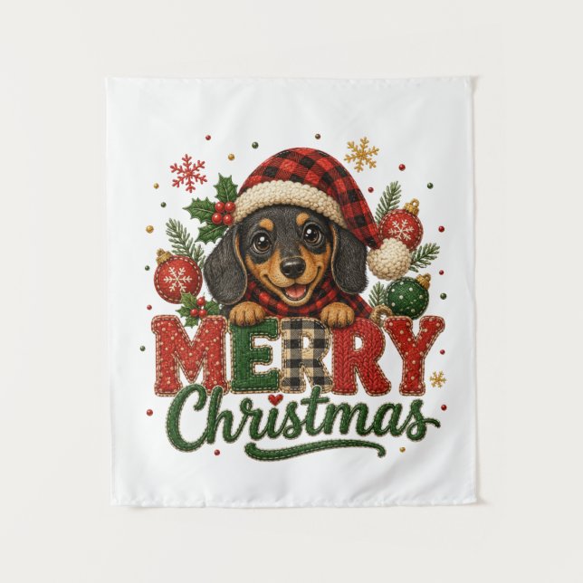 Tenture Joyeux Noël teckel mignon (Devant)