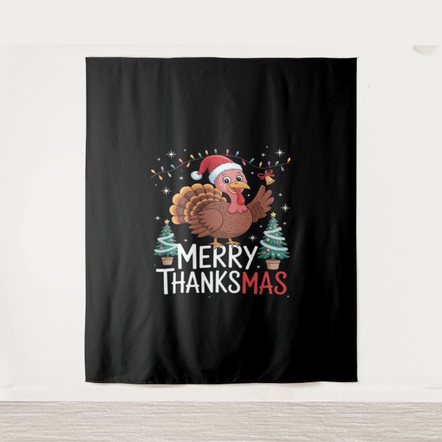 Tenture Joyeux Thanksmas Bon thanksgiving Père Noël Turkey (Devant)