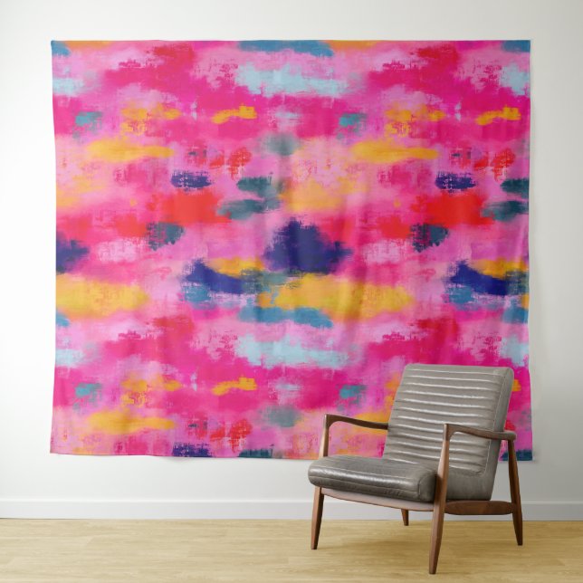 Tenture Joyeux Vibrant rose Abstrait (En situation (horizontale))