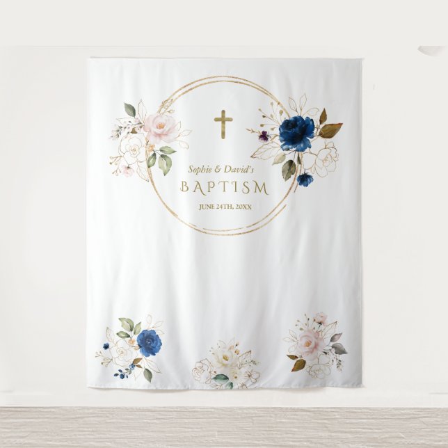 Tenture Jumeaux Chic Fleurs Rose Fleurie Baptême Accessoir (Devant)