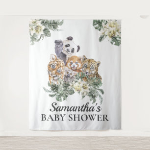 Tenture Jungle Cute Animaux Monogramme Baby shower tropica