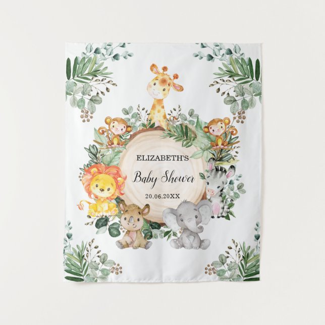 Tenture Jungle neutre Safari Animaux Baby shower sauvage U (Devant)