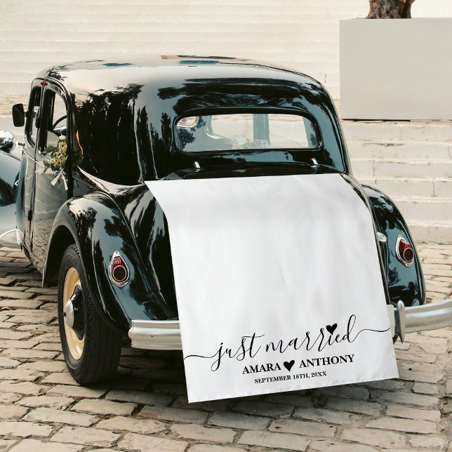 Tenture Just Married Script Fabric Car Banner Wedding Sign (Just Married Script Fabric Car Banner Wedding Sign Tapestry)