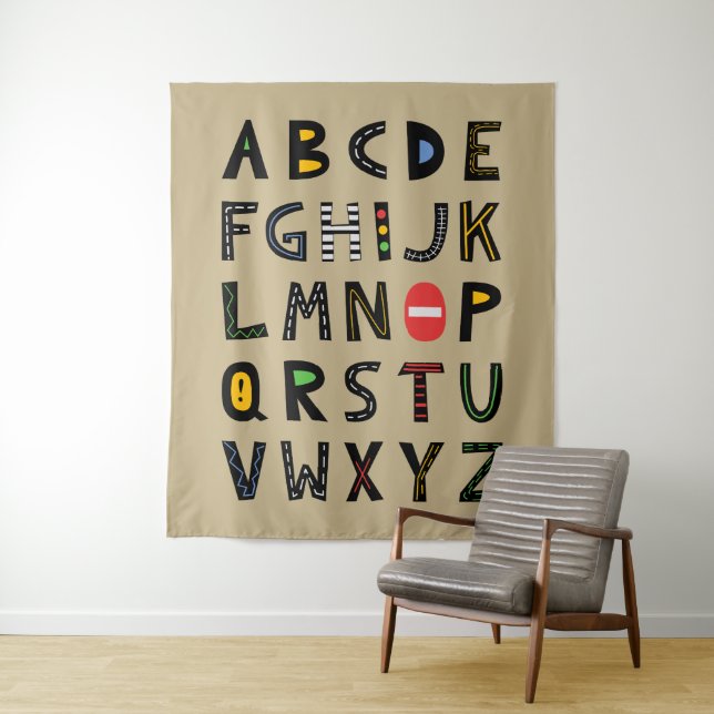 Tenture Kaki Cars Alphabet Nursery Salle pour enfants (En situation)