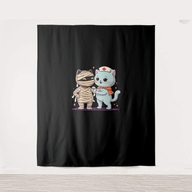 Tenture Kawaii Halloween Pals maman et infirmière chat sur (Devant)