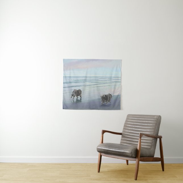 Tenture Keeshonds at the Seashore Peinture Dog Art (En situation (horizontale))