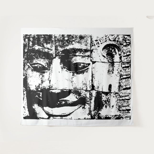 Tenture Khmer Stone Face ... Temple de Bayon, Cambodge (Devant (Horizontal))