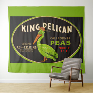 Tenture King Pelican California pois crate étiquette