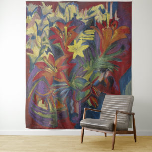 Tenture Kirchner Expressionniste Lys Orange Vibrants Art