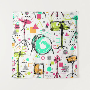 Tenture Kit Tambour : Aquarelle Memphis Retro.