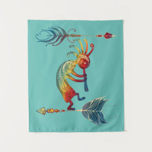 Tenture Kokopelli, Autochtone Américain, Avec Deux Plumes 