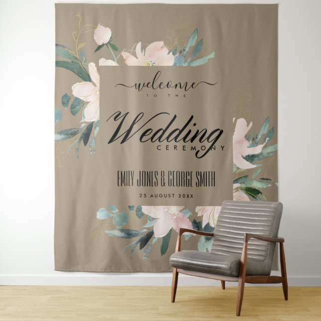 TENTURE KRAFT BLUSH OR FLORAL ACRÉLIQUE WEDDING BIENVENUE (En situation)