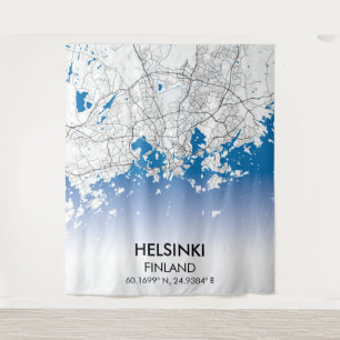 Tenture La carte de la ville finlandaise d'Helsinki coordo