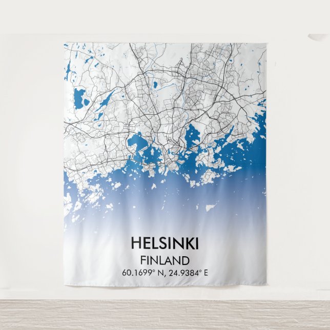 Tenture La carte de la ville finlandaise d'Helsinki coordo (Devant)