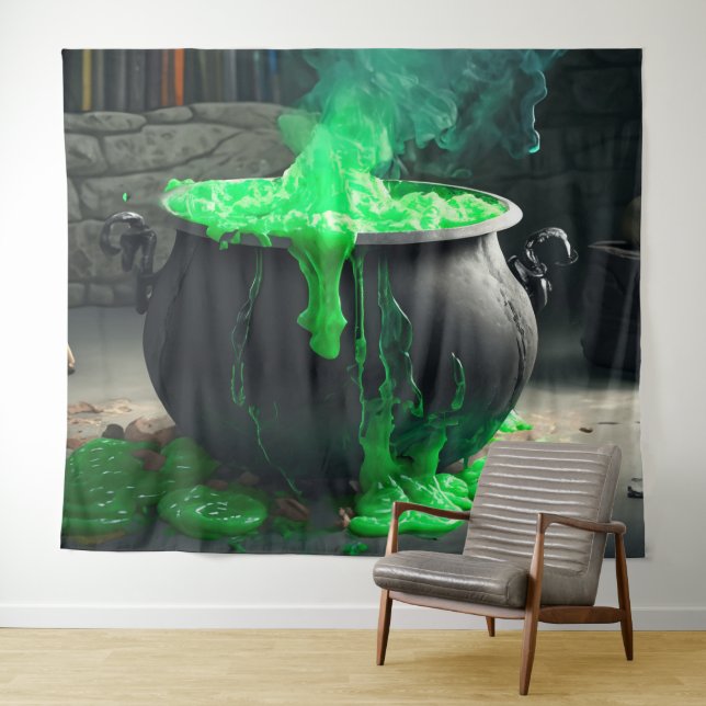 Tenture La sorcière bouillonnante Cauldron Halloween toile (En situation (horizontale))