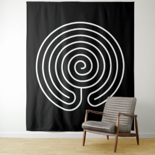 Tenture Labyrinthe blanc sur fond noir