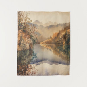 Tenture Lac de montagne automnal à l'aquarelle de luxe