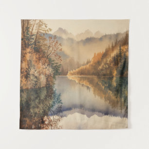 Tenture Lac de montagne automnal à l'aquarelle de luxe