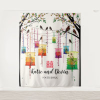 Lampions Colorés Arbre Oiseaux Mariage Chinois