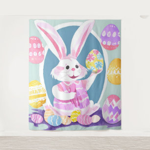 Tenture lapin avec oeufs de pâques
