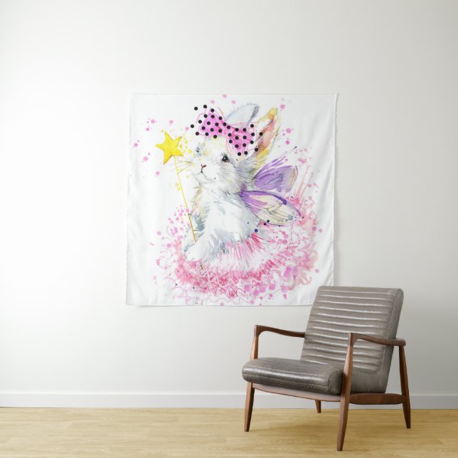Tenture Lapin de fée d'aquarelle (En situation)