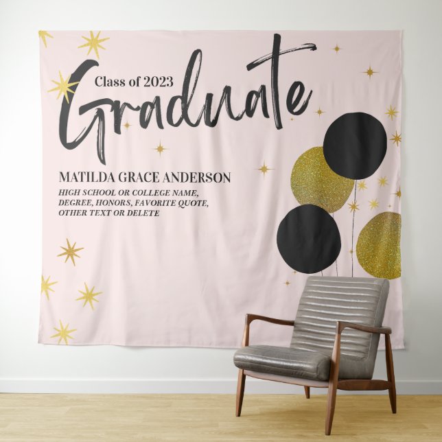 Tenture Large BlackGold Graduation Party Photo Backdrop (En situation (horizontale))