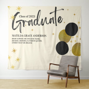 Tenture Large BlackGold Graduation Party Photo Backdrop