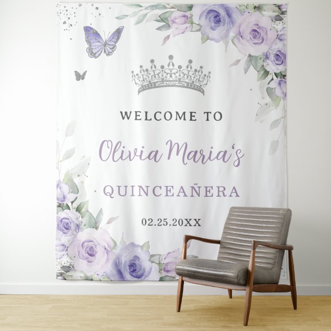 Tenture Lavande Violet Floral Quinceañera Mariée Bienvenue (En situation)