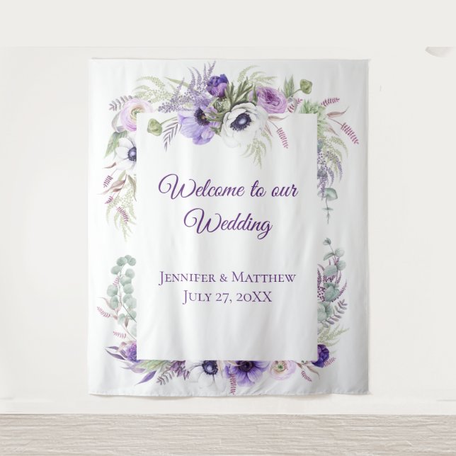 Tenture Lavande Violette & Anémones Blanches Floral | Tapi (Devant)