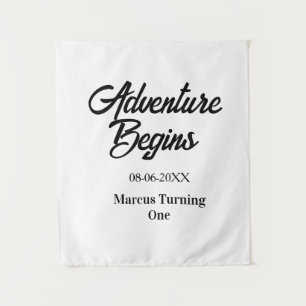 Tenture L'aventure commence 1er anniversaire nom date simp