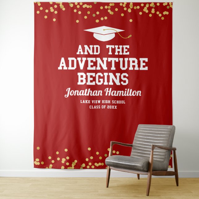 Tenture L'aventure commence Red Gold Grad Party Contexte (En situation)