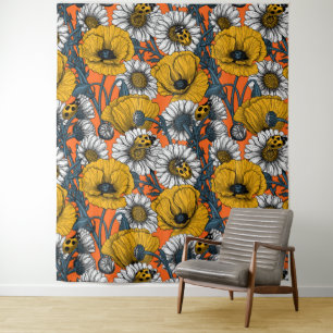 Tenture Le pré en jaune et bleu