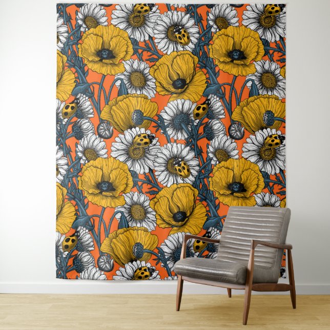 Tenture Le pré en jaune et bleu (En situation)