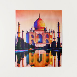 Tenture Le Taj Mahal contre un ciel couché de soleil
