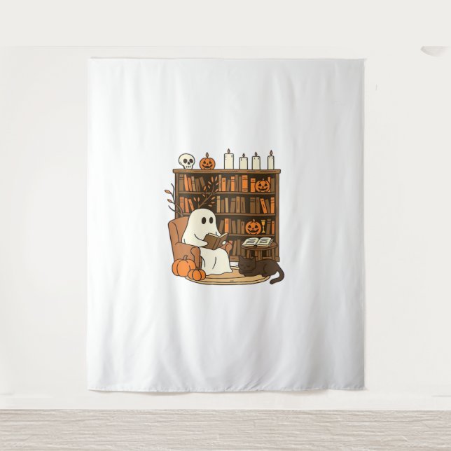 Tenture Lecture de fantôme dans la bibliothèque d'Hallowee (Devant)