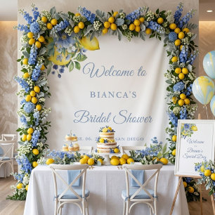 Tenture Lemon Blue Floral Citrus Baby Shower de mariage Bi
