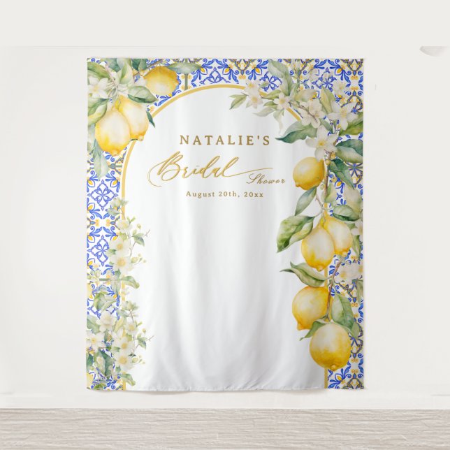 Tenture Lemon Mediterranean Bridal Shower Backdrop Photo (Devant)