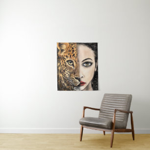 Tenture Leopard Girl - Emotion Tapestry - Peinture Art