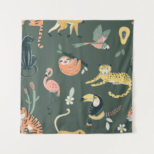 Tenture Les animaux de la jungle Faune de la flore Vintage