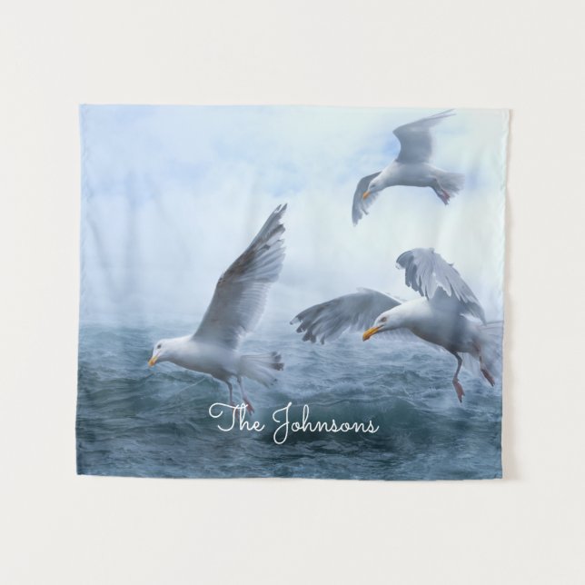 Tenture Les mouettes volent au-dessus de la mer (Devant (Horizontal))