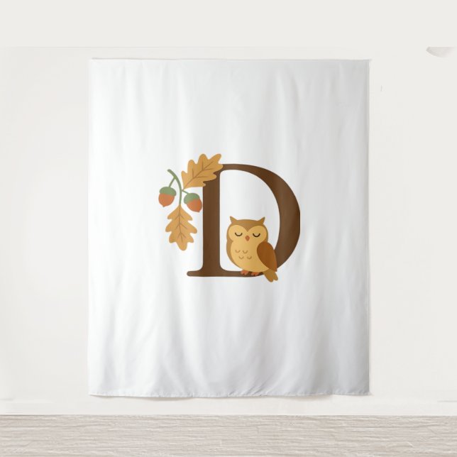 Tenture LETTRE MONOGRAPHIQUE D - Hiboux avec chêne L (Devant)