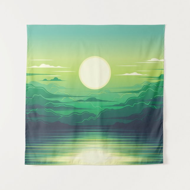 Tenture Lever de soleil dans la mer habillage d'illustrati (Devant)